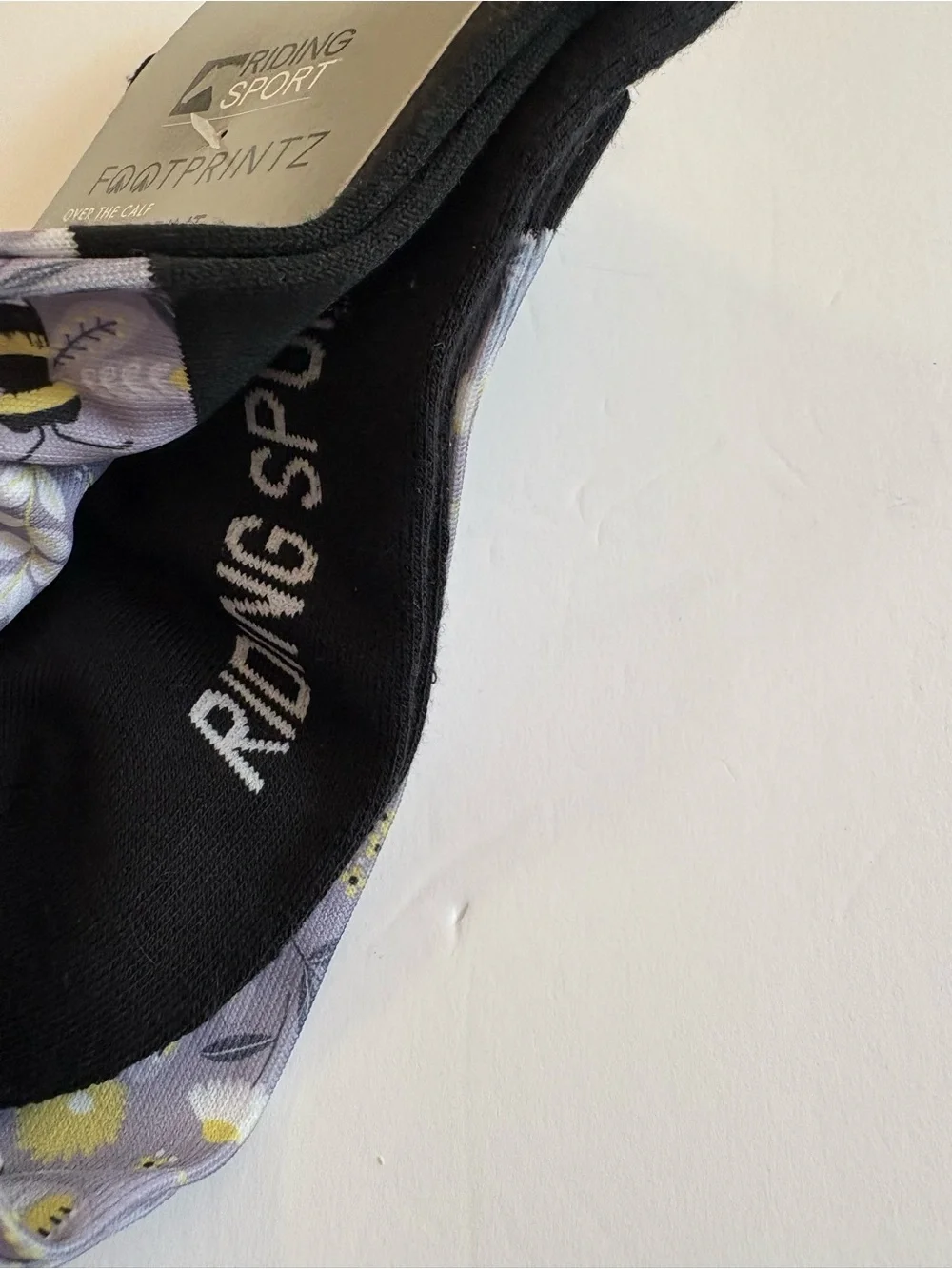 Riding Sport Bee Print Over-the-Calf Socks - Gray & Black